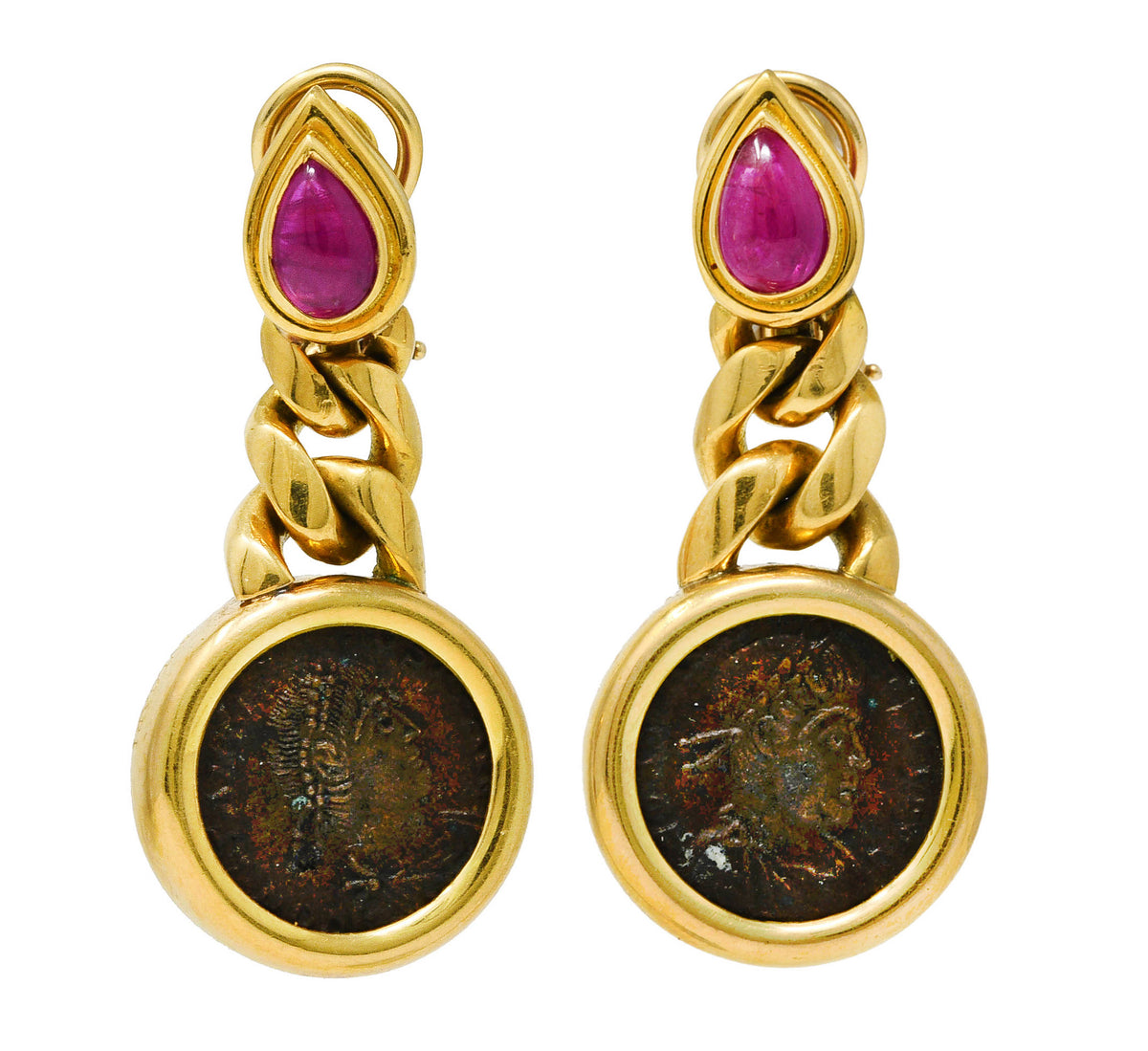Bulgari 1980’s Ruby Ancient Coin 18 Karat Yellow Gold Monete Drop ...