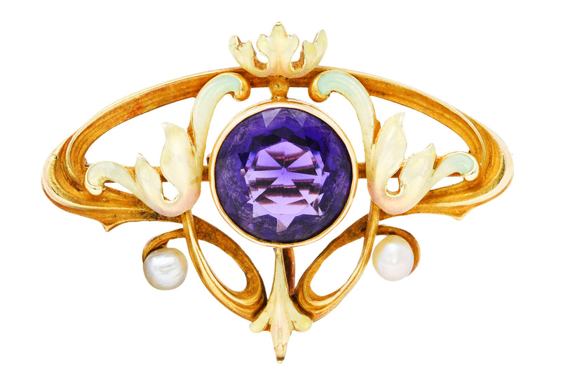 Whiteside & Blank Art Nouveau Amethyst Enamel 14 Karat Gold BroochBrooch - Wilson's Estate Jewelry