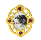 Elizabeth Locke Diamond Ruby Enamel 19 Karat Gold Dog Pendant Brooch