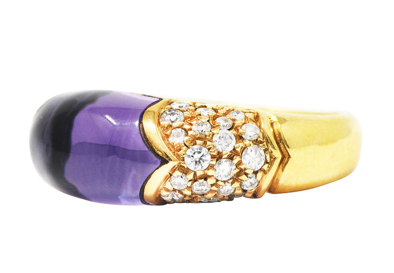 Bulgari Diamond Amethyst 18 Karat Yellow Gold Tronchetto Band RingRing - Wilson's Estate Jewelry