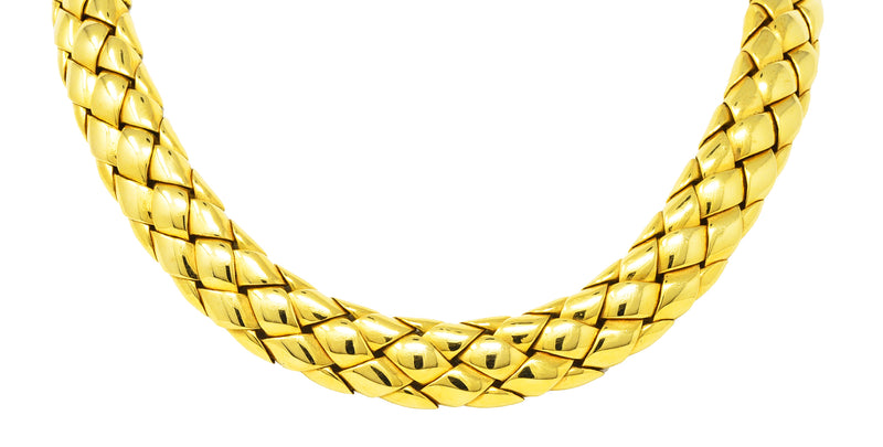 1980's Van Cleef and Arpels French 18 Karat Yellow Gold Woven Collar Vintage Necklace Wilson's Estate Jewelry