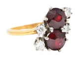 Retro Garnet Diamond Palladium 14 Karat Yellow Gold Cluster Toi Et Moi Vintage Ring Wilson's Estate Jewelry