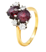 Retro Garnet Diamond Palladium 14 Karat Yellow Gold Cluster Toi Et Moi Vintage Ring Wilson's Estate Jewelry