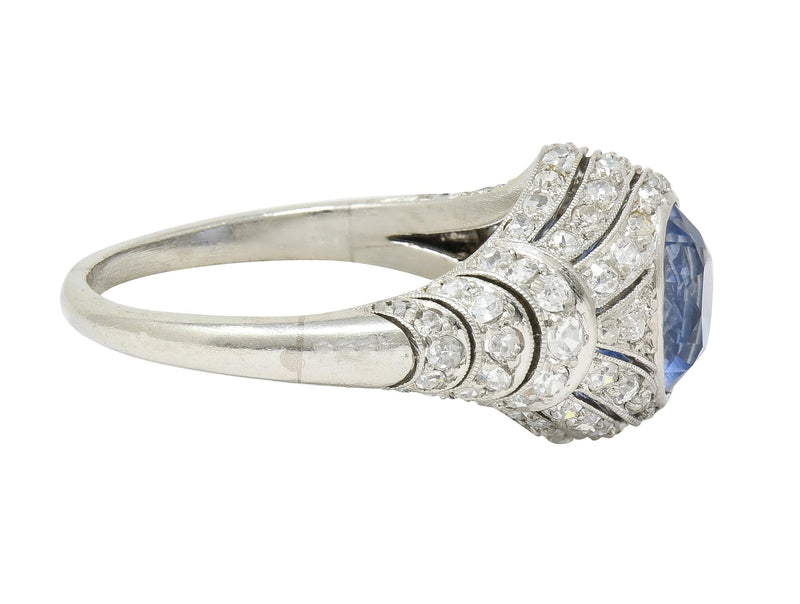 Art Deco 3.00 CTW No Heat Ceylon Sapphire Diamond Platinum Bombé Ring GIA