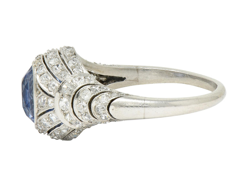 Art Deco 3.00 CTW No Heat Ceylon Sapphire Diamond Platinum Bombé Ring GIA