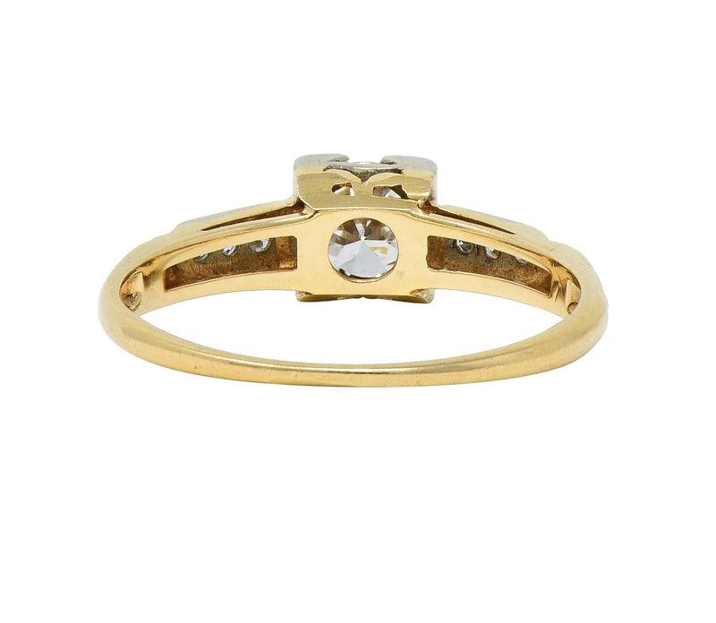 Retro Old European Cut Diamond 14 Karat Two-Tone Gold Vintage Engagement Ring