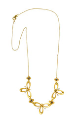 Art Nouveau Sapphire Pearl 18 Karat Gold Flower Blossom Station NecklaceNecklace - Wilson's Estate Jewelry