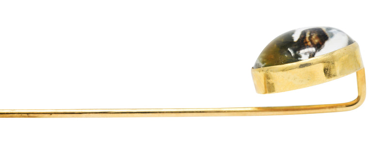 1880's Victorian Reverse Carved Rock Crystal Quartz 14 Karat Gold Pheasant Essex Crystal StickpinStick Pin - Wilson's Estate Jewelry
