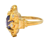 Art Nouveau No Heat Ceylon Purple Sapphire Diamond 14 Karat Gold Antique Ring
