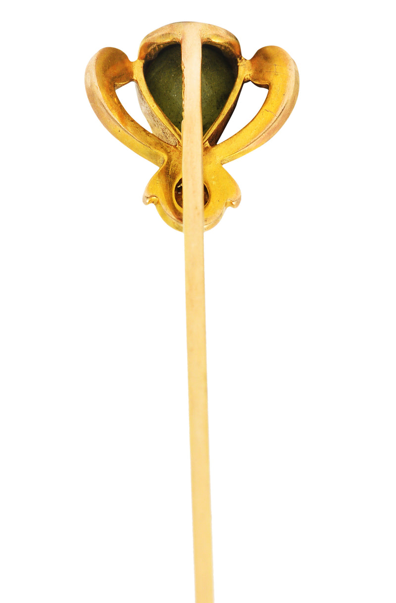 Moore & Son Art Nouveau Peridot Pearl 14 Karat Yellow Gold StickpinStick Pin - Wilson's Estate Jewelry
