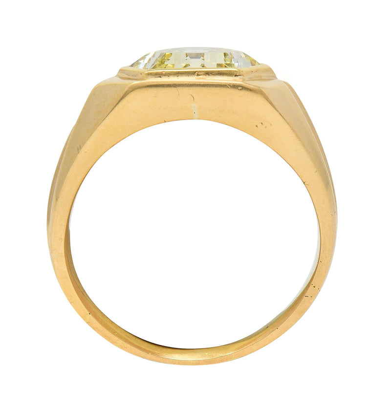 2.44 CTW Hexagonal Fancy Yellow Diamond 14 Karat Gold Vintage Unisex Ring GIA
