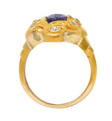 Art Nouveau No Heat Ceylon Purple Sapphire Diamond 14 Karat Gold Antique Ring