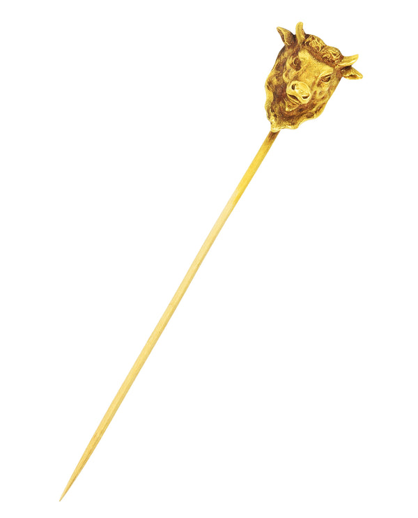 Art Nouveau 18 Karat Yellow Gold Taurus Zodiac Stick PinStick Pin - Wilson's Estate Jewelry