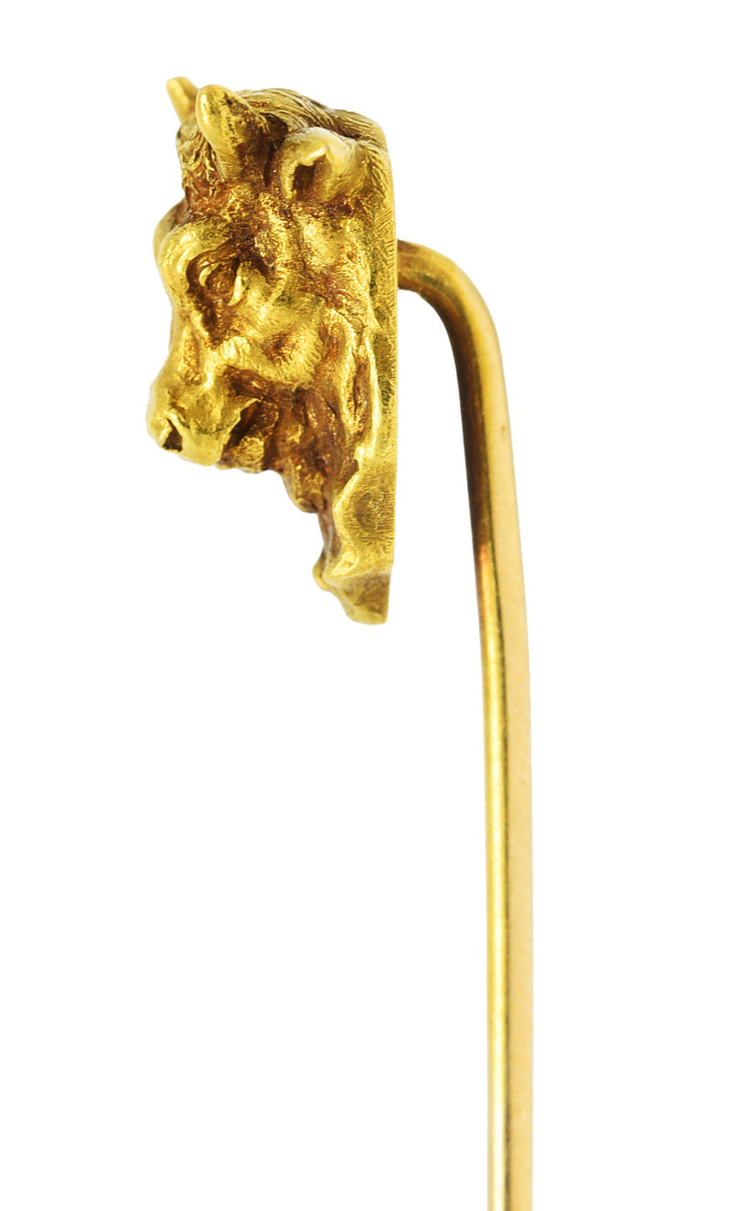 Art Nouveau 18 Karat Yellow Gold Taurus Zodiac Stick PinStick Pin - Wilson's Estate Jewelry