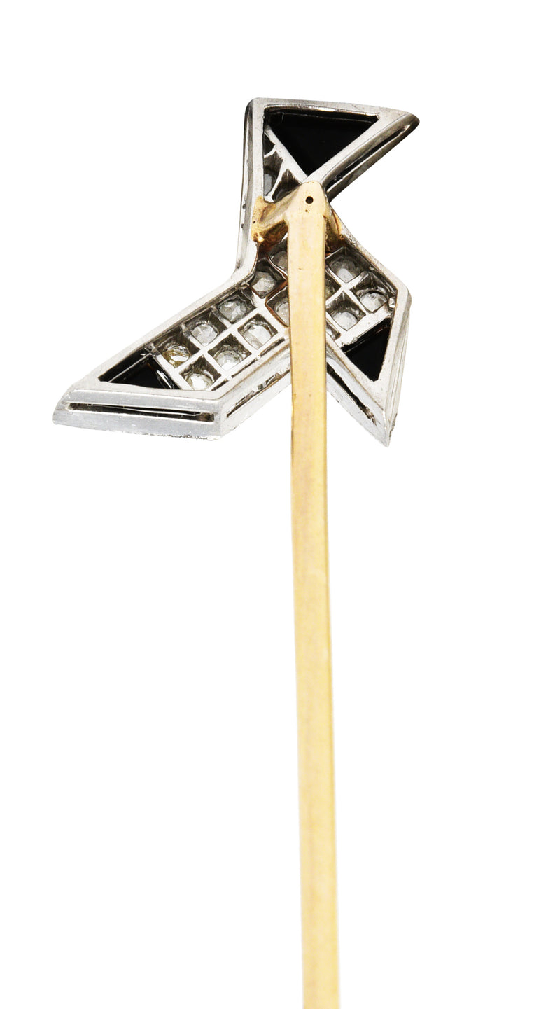 Art Deco Diamond Onyx Platinum 18 Karat Gold Origami Bird StickpinStick Pin - Wilson's Estate Jewelry