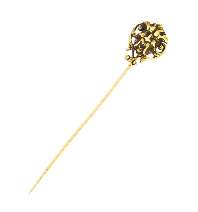Day Clark & Co. 14 Karat Yellow Gold Green Man StickpinStick Pin - Wilson's Estate Jewelry
