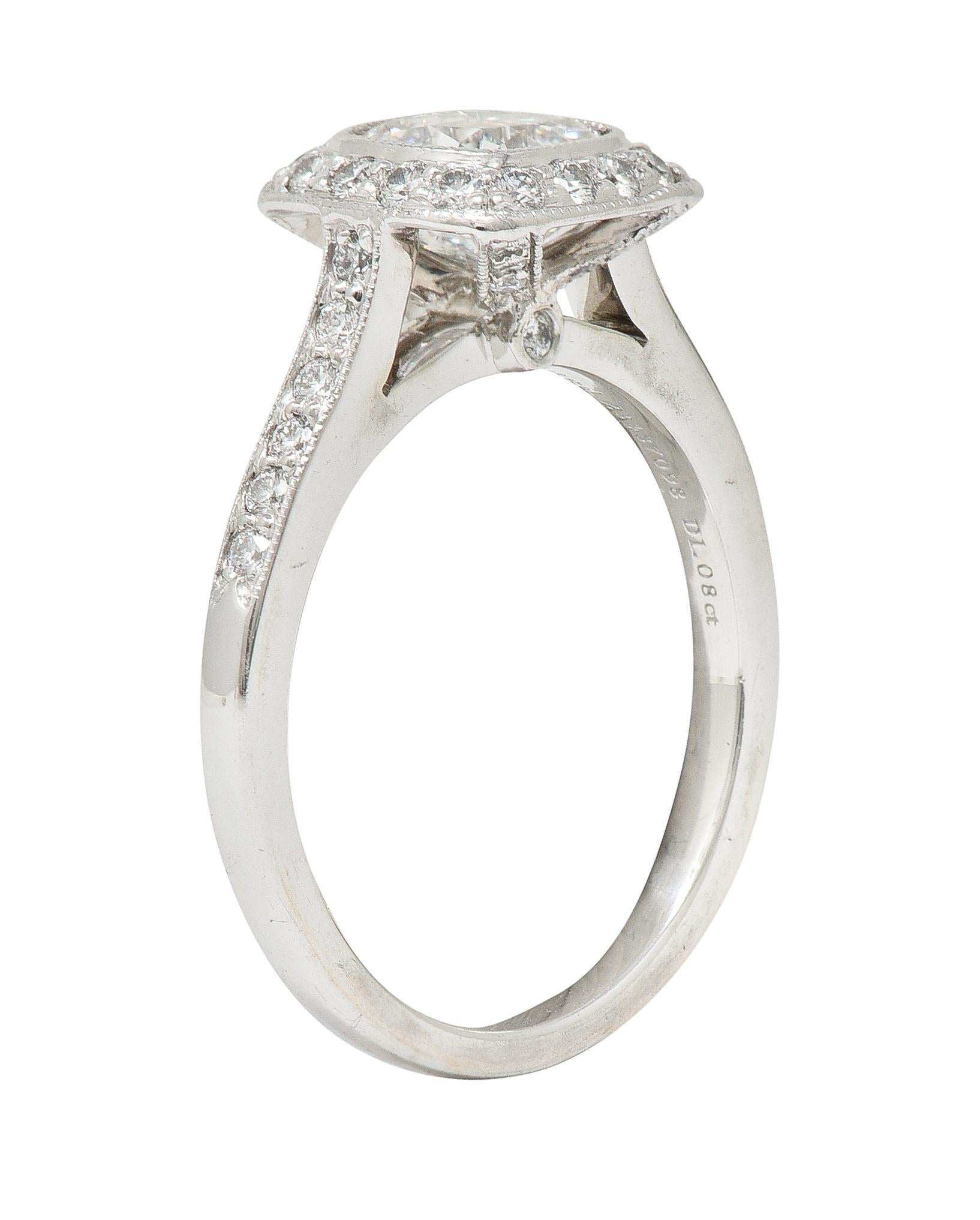 Tiffany & Co 2008 1.41 CTW Cushion Diamond Platinum Legacy Halo Engagement Ring