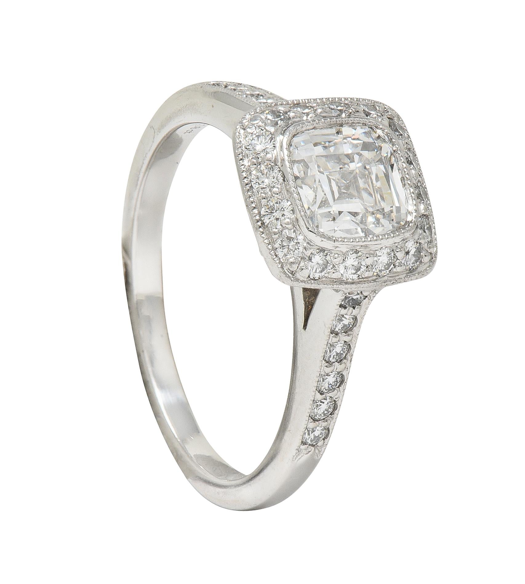 Tiffany & Co 2008 1.41 CTW Cushion Diamond Platinum Legacy Halo Engagement Ring