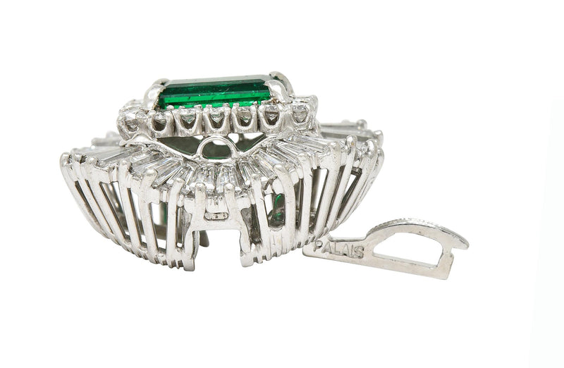 Mid-Century 4.22 CTW Colombian Emerald Diamond Platinum Convertible Ring GIA
