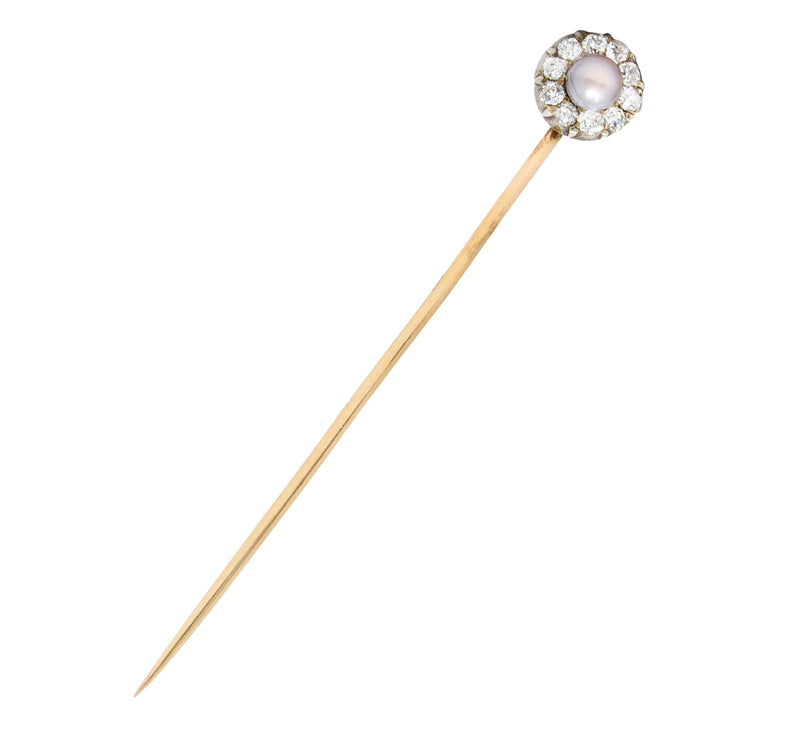 Victorian Pearl Diamond Silver-Topped 14 Karat Gold Cluster StickpinStick Pin - Wilson's Estate Jewelry