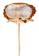 Victorian Moonstone 14 Karat Rose Gold Comedy Tragedy Carved Baby StickpinStick Pin - Wilson's Estate Jewelry