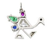 Art Deco 1.22 CTW Diamond Mughal Carved Sapphire Emerald Ruby Platinum Peacock Charm Wilson's Estate Jewelry