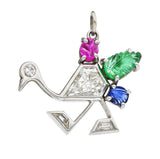 Art Deco 1.22 CTW Diamond Mughal Carved Sapphire Emerald Ruby Platinum Peacock Charm Wilson's Estate Jewelry
