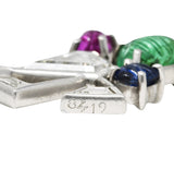 Art Deco 1.22 CTW Diamond Mughal Carved Sapphire Emerald Ruby Platinum Peacock Charm Wilson's Estate Jewelry