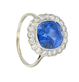 Art Deco 9.87 CTW No Heat Ceylon Sapphire Diamond Platinum Vintage Halo Ring
