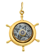 1960 His Lordship Prod's Co. 14 Karat Yellow Gold Rock Crystal Quartz  Nautical Wheel Compass Vintage Charm Wilson's Estate Jewelry