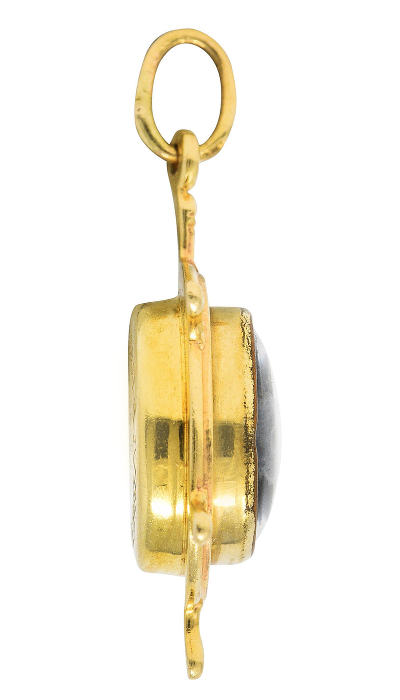1960 His Lordship Prod's Co. 14 Karat Yellow Gold Rock Crystal Quartz  Nautical Wheel Compass Vintage Charm Wilson's Estate Jewelry