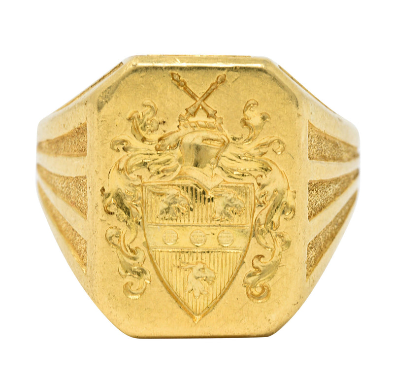 Art Deco 18 Karat Gold Chivalrous Heraldry Unisex Signet RingRing - Wilson's Estate Jewelry