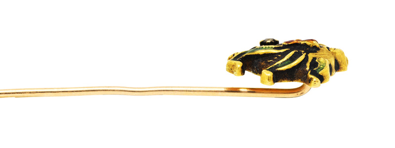 Art Nouveau Diamond Enamel 14 Karat Yellow Gold Pan StickpinStick Pin - Wilson's Estate Jewelry