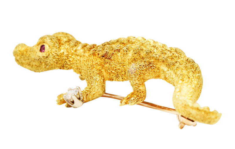 1970's Tiffany & Co. Diamond Ruby 18 Karat Gold Alligator BroochBrooch - Wilson's Estate Jewelry