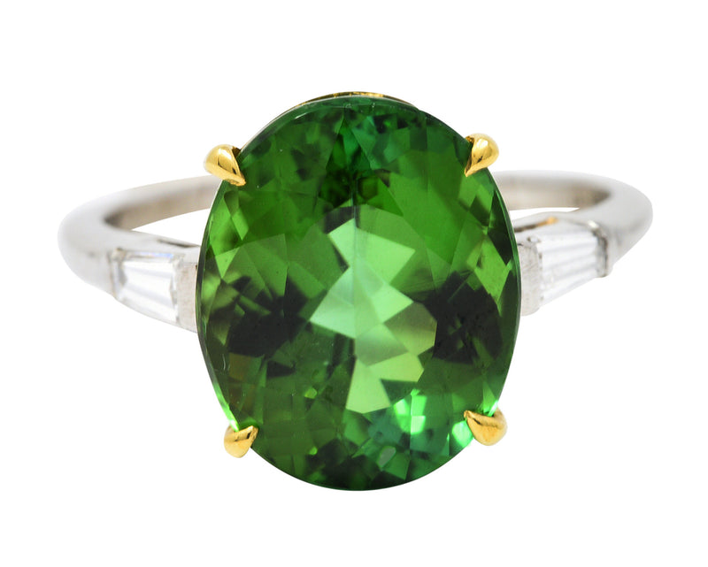 Vintage Green Tourmaline Diamond 18 Karat Gold Platinum Gemstone RingRing - Wilson's Estate Jewelry