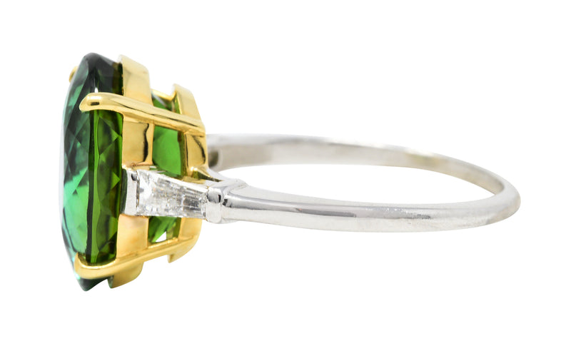 Vintage Green Tourmaline Diamond 18 Karat Gold Platinum Gemstone RingRing - Wilson's Estate Jewelry