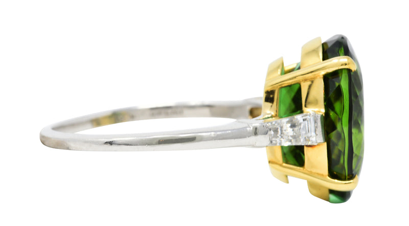 Vintage Green Tourmaline Diamond 18 Karat Gold Platinum Gemstone RingRing - Wilson's Estate Jewelry