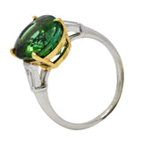 Vintage Green Tourmaline Diamond 18 Karat Gold Platinum Gemstone RingRing - Wilson's Estate Jewelry