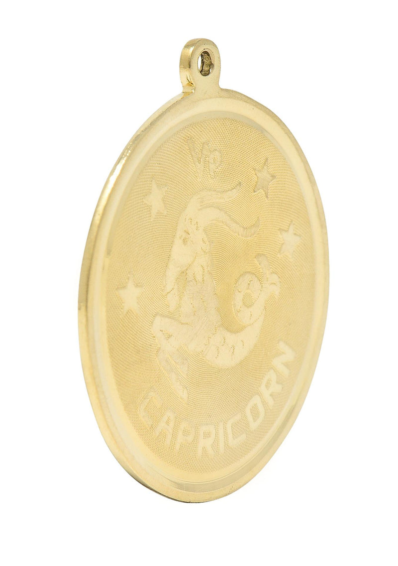 Vintage 14 Karat Yellow Gold Capricorn Zodiac Medallion Pendant Charm