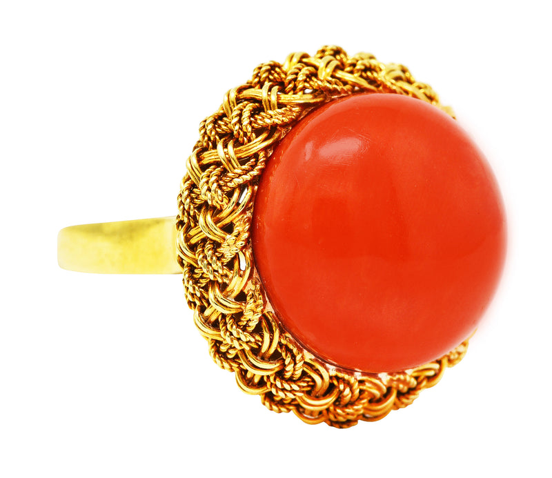 1960's Coral 18 Karat Yellow Gold Woven Nest Vintage Ring Wilson's Estate Jewelry