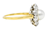 Edwardian Diamond Pearl Platinum 14 Karat Yellow Gold Cluster Antique Ring Wilson's Estate Jewelry