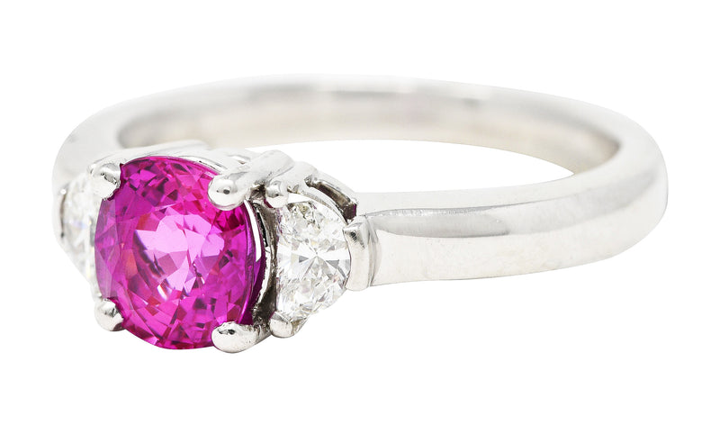 Vintage 1.78 CTW Pink Sapphire Diamond Platinum Three Stone Ring Wilson's Estate Jewelry