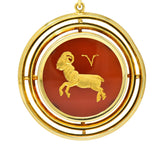 1970's Carnelian 14 Karat Yellow Gold Aries Zodiac Intaglio Vintage Pendant
