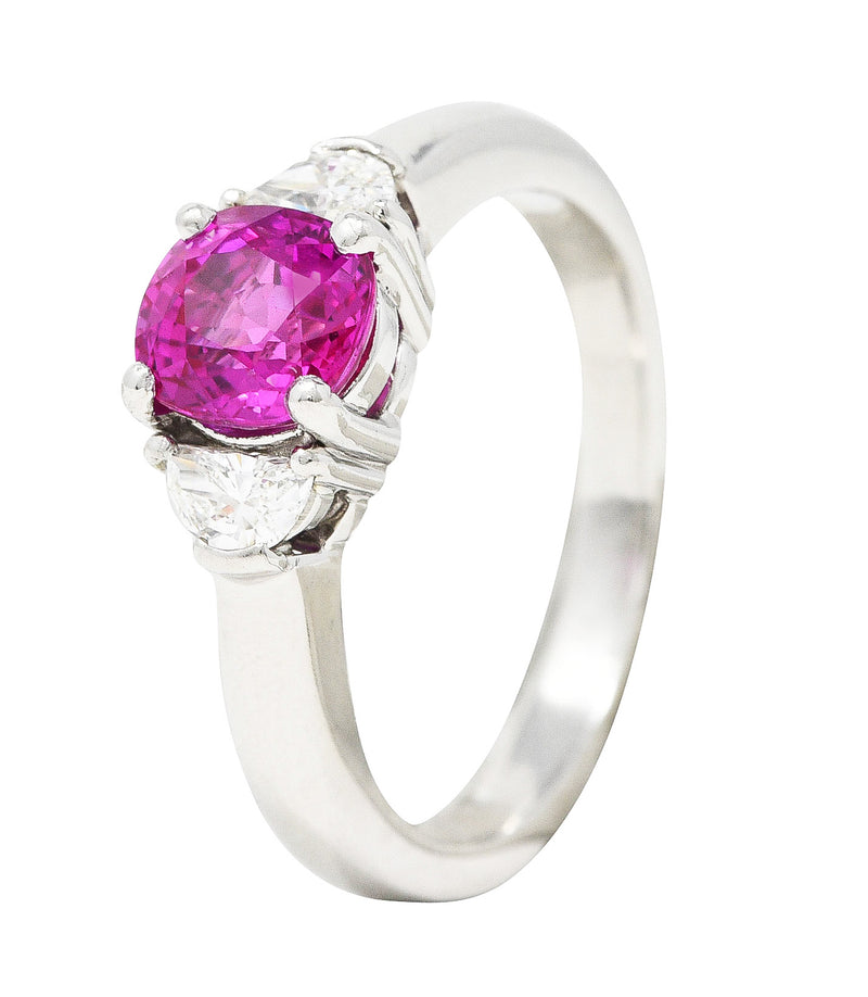 Vintage 1.78 CTW Pink Sapphire Diamond Platinum Three Stone Ring Wilson's Estate Jewelry