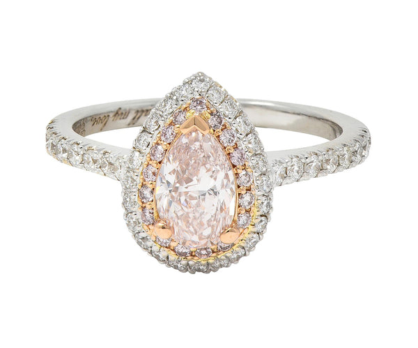 1.38 CTW Pear Fancy Pink Diamond 18 Karat Gold Gold Halo Engagement Ring GIA