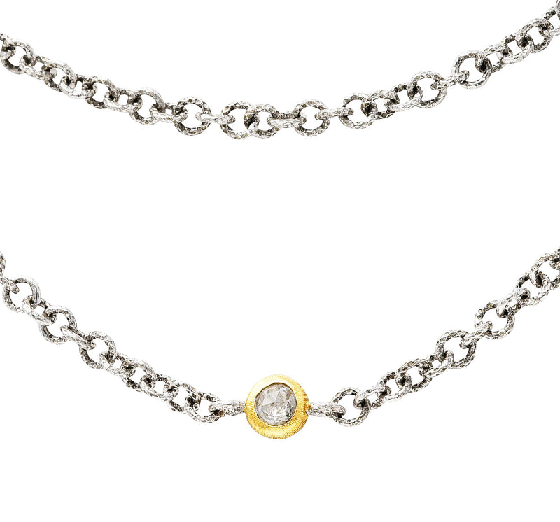 1970's Buccellati Rose Cut Diamond 18 Karat Two-Tone Gold Multi-Strand Swag Chain Necklace Wilson's Estate Jewelry