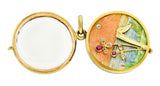 Art Nouveau Ruby Diamond Enamel 14 Karat Gold Antique Portrait Mirror Locket Pendant Wilson's Estate Jewelry