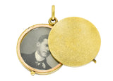 Art Nouveau Ruby Diamond Enamel 14 Karat Gold Antique Portrait Mirror Locket Pendant Wilson's Estate Jewelry