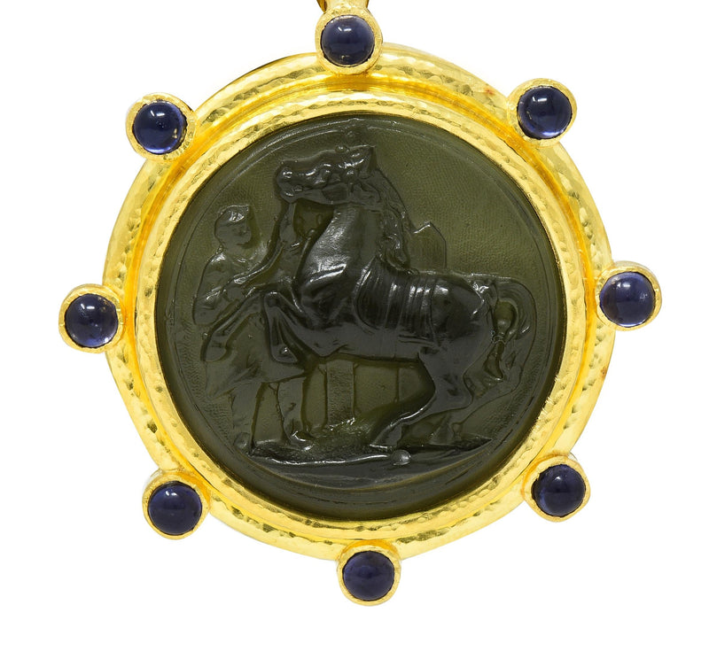 Elizabeth Locke Iolite Venetian Glass 19 Karat Yellow Gold Horse Cameo Pendant
