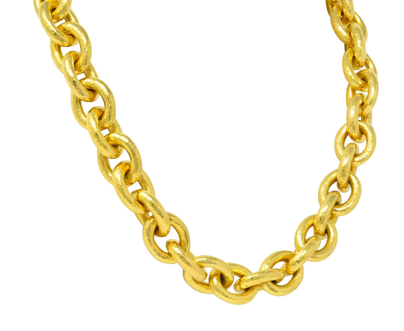 Elizabeth Locke 19 Karat Gold Hammered Cable Link Chain Vintage Necklace